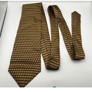 Vintage Enrico Guccini 100% Silk Necktie Geometric Pattern Tie Gold‎ Black White